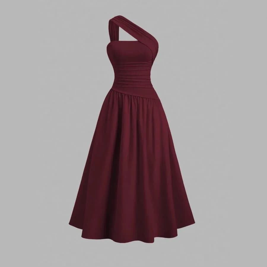 【New style】 - European and American women's clothing fashionable sexy oblique shoulder collar sleeveless dress pleated A-line w