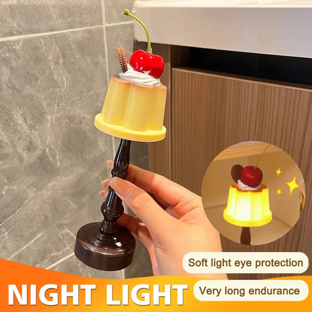 Kawaii Pudding Night Lights LED Desk Lamp Battery Powered Bedside Bedroom Sleeping Light Room Decor Atmosphere Light Kid Gifts