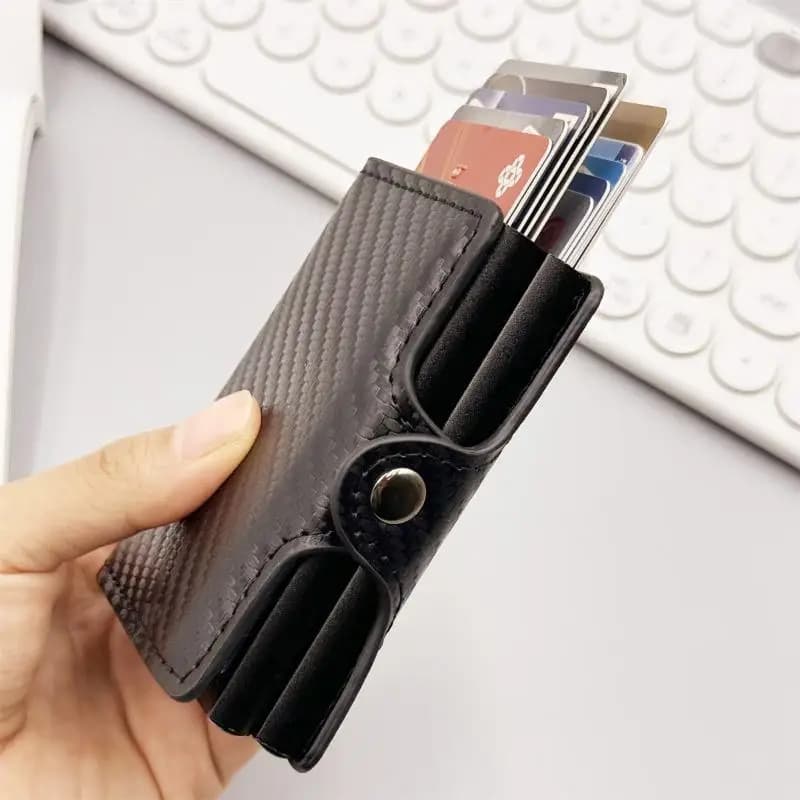 Anti RFID Blocking Carbon Fiber Magic Wallet Men Large Capacity Double Layer ID Credit Card Holder Portable Protective Card Case