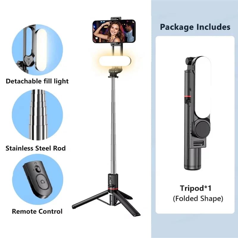 Selfie Stick With Adjustable Fill Light Tripod Bluetooth Remote Control Shutter Retractable Rod For Mobile Phone Video Live Vlog