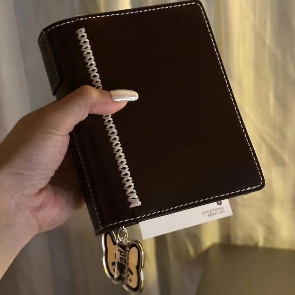 Portable Retro Brown Loose-leaf Notebook A7 PU Leather Diary Book DIY Scrapbook Travel Journal Student Use