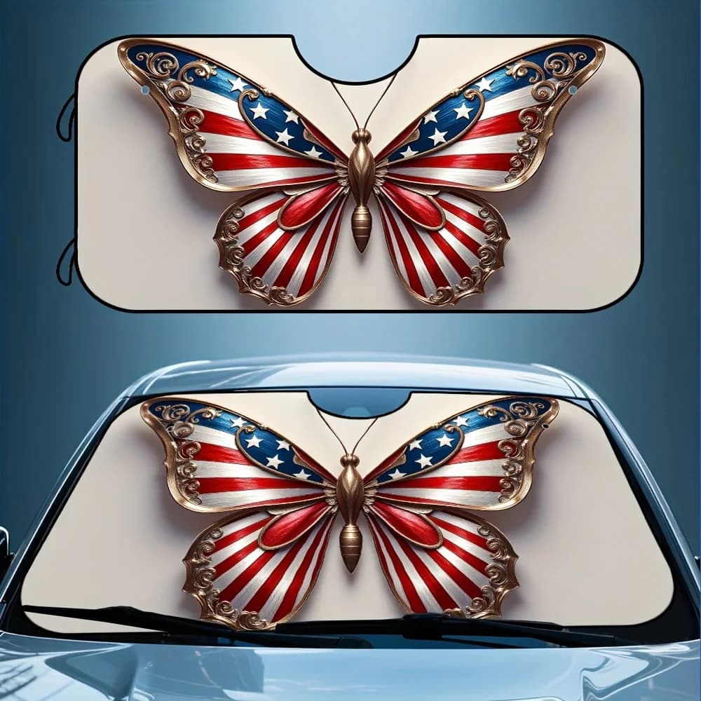 1pc, American Butterfly Pattern Sun Shade For Car Windshield, Foldable Sun Shield, Compact And Convenient For Daily Use, Perfect
