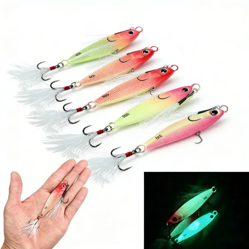 Esca Artificiale Luminosa per Pesca in Mare, Speciale per Sgombri, Lancio Lungo, 7g-30g, con Amo a Piuma