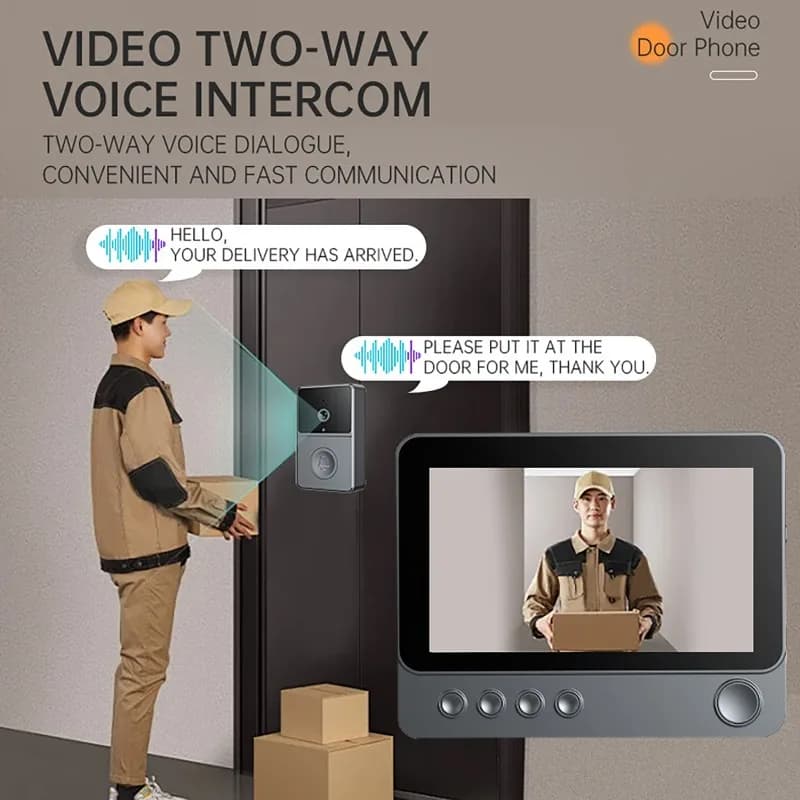 Campanello intelligente 2.4G con fotocamera Schermo IPS da 4,3 pollici Audio video wireless Campanello per porta Sistema citofonico campanello per porta vocale bidirezionale