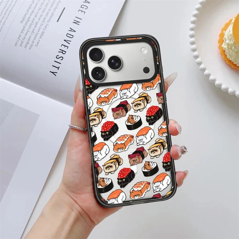 Creative Sushi Impact Black Border Magnetic Cover for IPhone 12 13 14 15 16 17 Pro Max Case for IPhone 17 Air