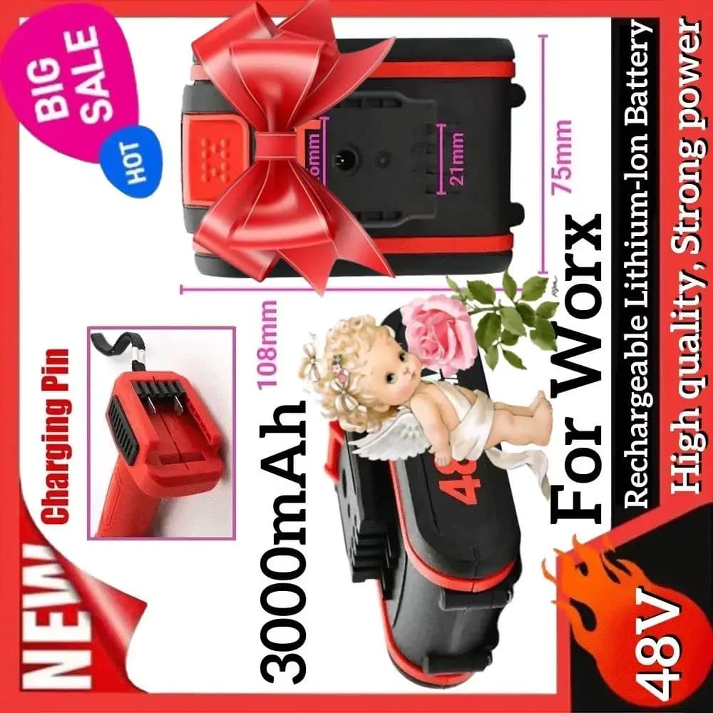 Batteria 48V per batteria ricaricabile agli ioni di litio Worx, sostituire 21VF 48VF 88VF trapano a percussione trapano elettrico forbice motosega utensile elettrico