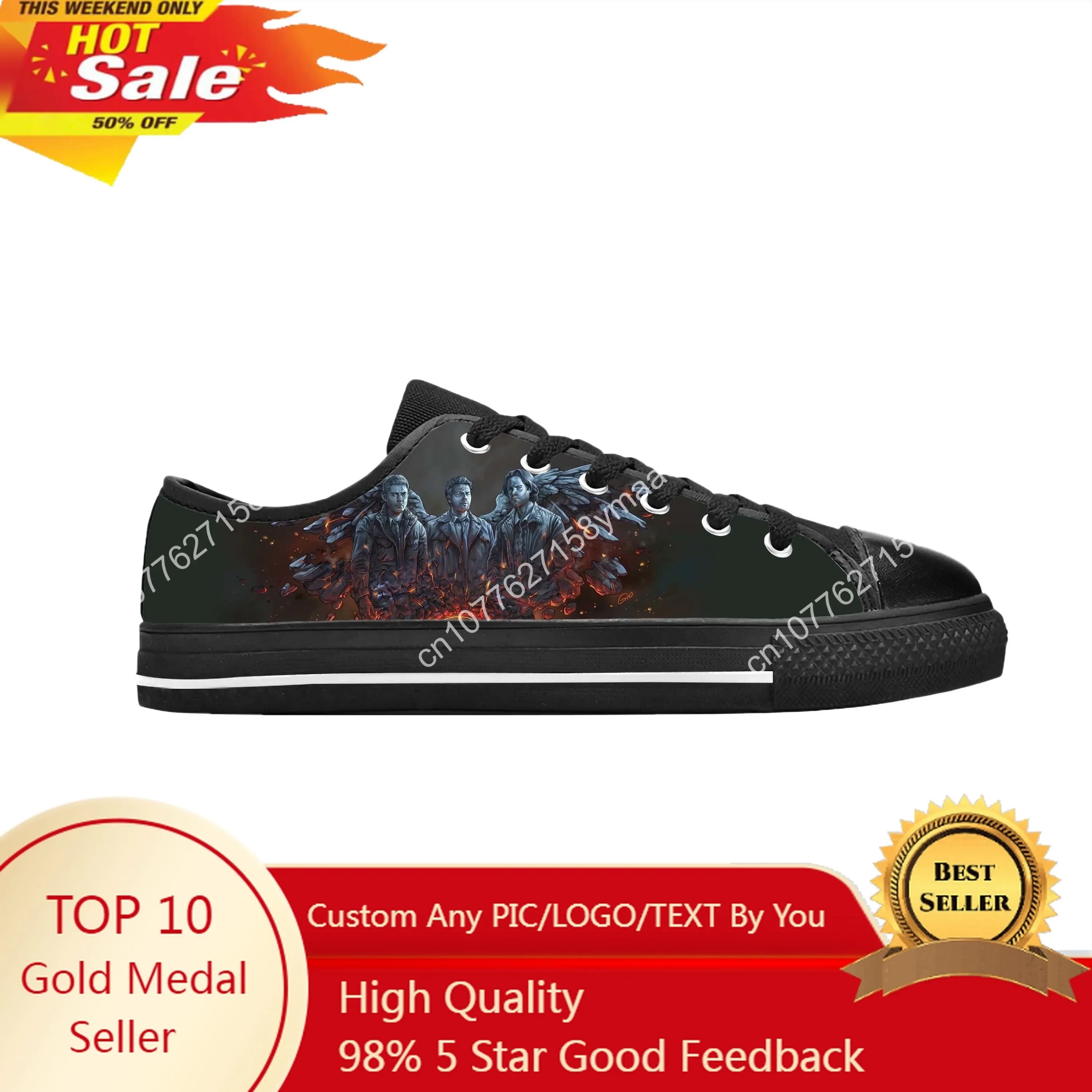 Supernatural Winchester Bros Horror Anime Cartoon Scarpe casual in stoffa Sneakers basse comode e traspiranti con stampa 3D per uomo e donna