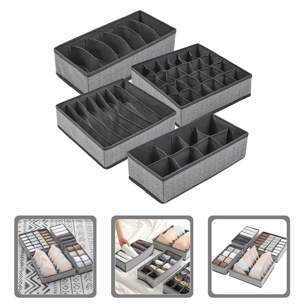 Set di 4 Scatole Pieghevoli per Organizzare Biancheria Intima, Divisori per Armadio in Tessuto, Organizzatore Multiuso per Calzini, Reggiseni e Slip