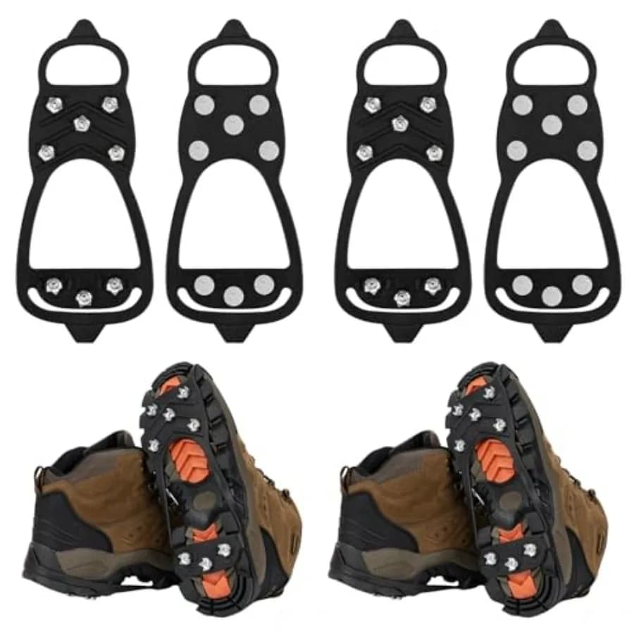 2 Pairs Ice Cleats for Shoes and Boots, 8 Steel Gripper Spikes Non-Slip Traction Cleats, Micro Shoe Snow Grips Crampons for Win