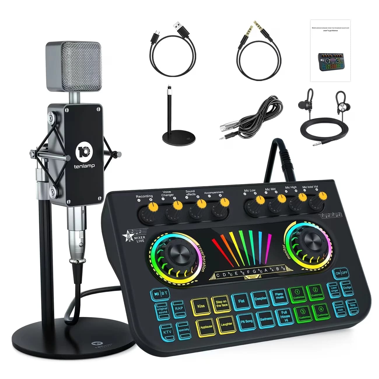 Tenlamp X3-B333 Mic Mixer Set Podcast Influencer KOL Singing Gaming DJ Mixing Station Controller Equipment Studio Recording Electronic Music Mixer Power Karaoke Machine Available Dynamic Condenser Wireless Microphone Microfono Mini Disco Player