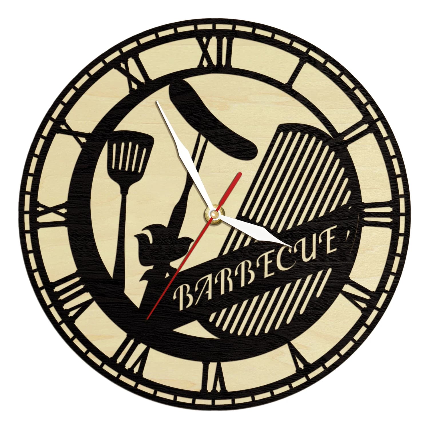 Orologio da Parete Personalizzato con Cornice in Legno a Tema Barbecue, Decorazione per Cucina e Giardino, Regalo per Cuochi e Amanti del BBQ