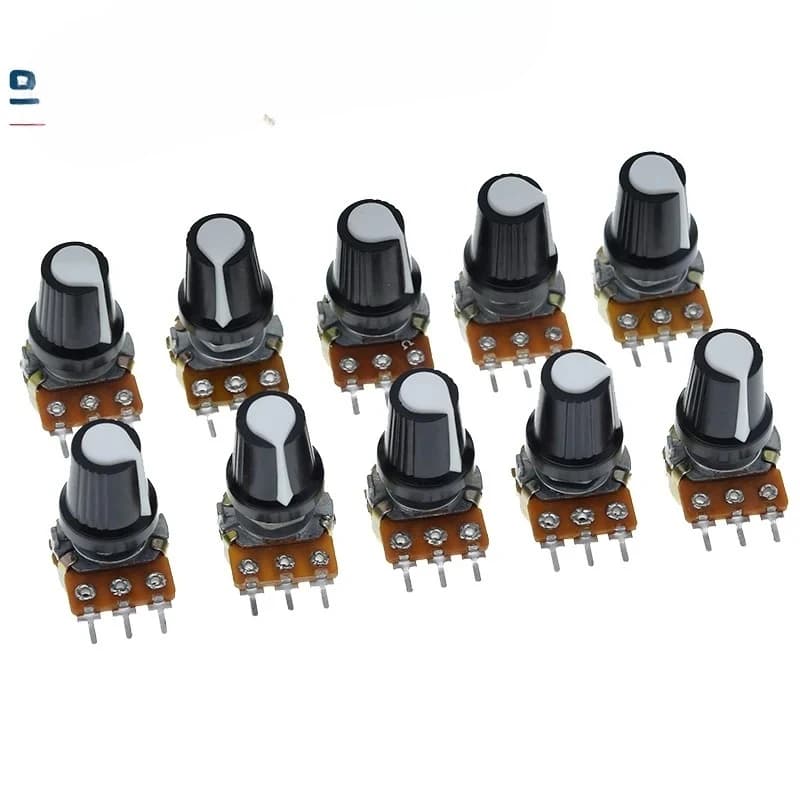 5Set WH148 1K 10K 20K 50K 100K 500K Ohm 15mm 3 pin linear conical potentiometer resistor for Arduino with white cap AG2
