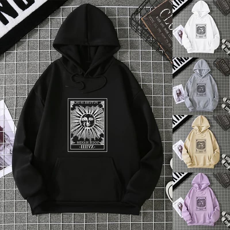 The Sun Tarot Card Arcana maggiore predizione del futuro maglione occulto donna felpa con cappuccio per bambini girocollo pullover con cappuccio stampa Harajuku
