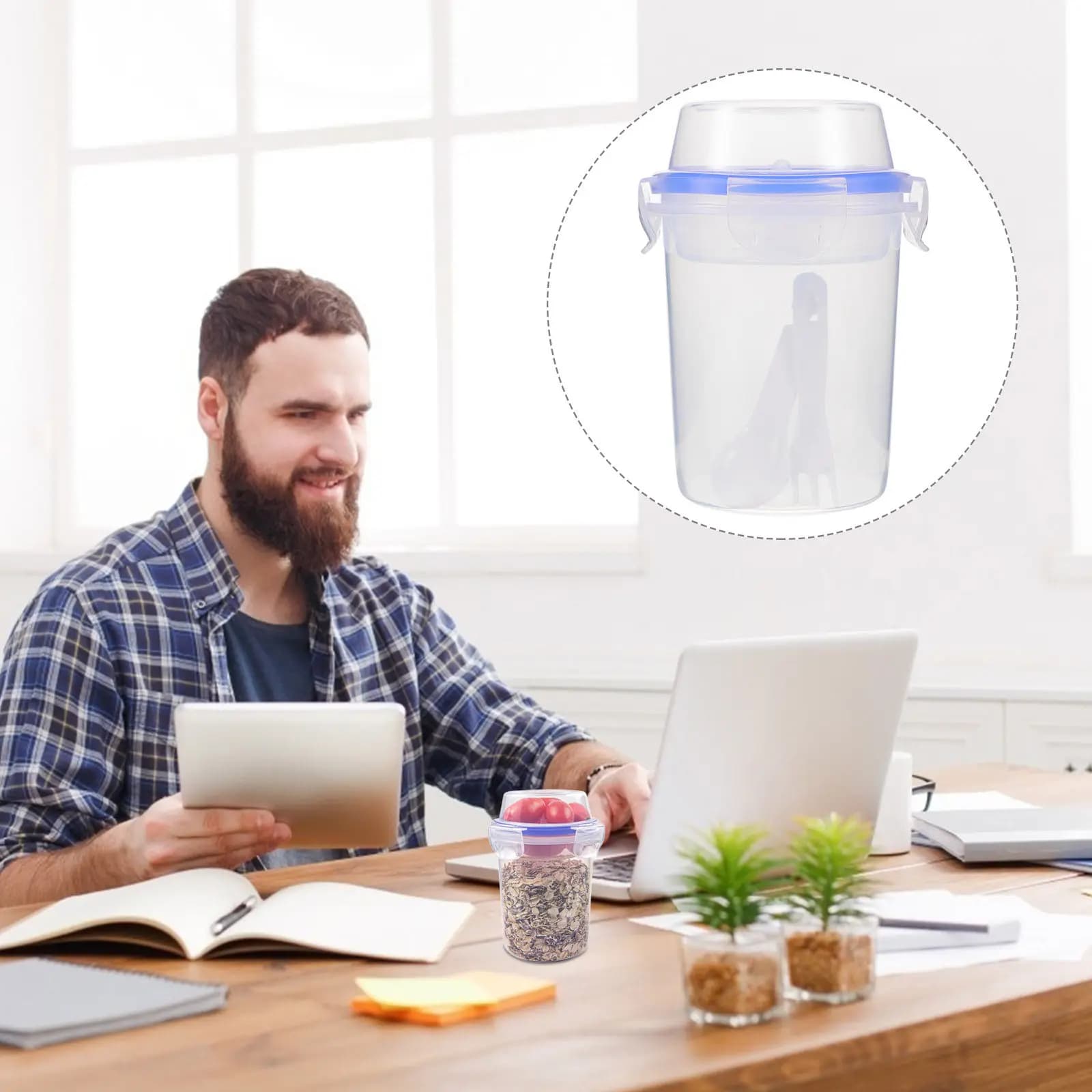 2 Contenitori Ermetici per Overnight Oats, Barattoli in Plastica Senza BPA con Coperchi, Contenitori Portatili per Yogurt, Avena, Insalata
