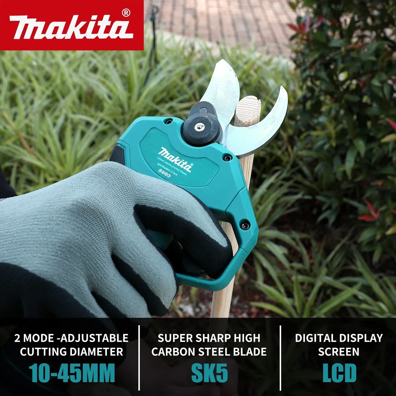 Makita 18V brushless battery pruning shears: perfect tool for cutting fruit trees and easy and accurate branches in gardens