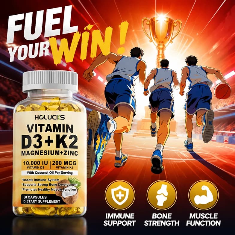 Vitamin D3+K2 Capsules, with Magnesium, Zinc, Support Bone, Joint, Teeth, Muscle, Heart Health, Daily Immune, Vitality, Energy