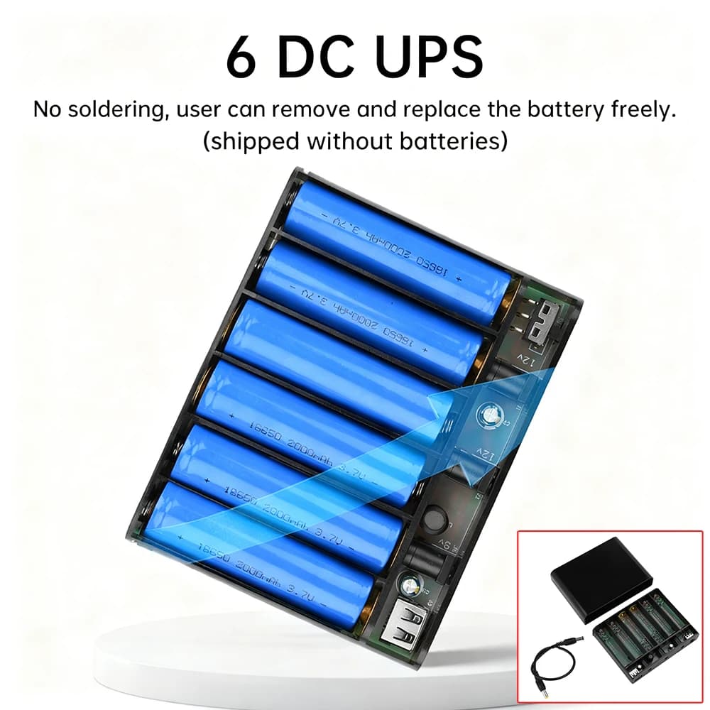 Kit Fai-da-Te per Power Bank UPS con 6 Batterie Li-ion 18650 con Custodia Rimovibile per Router Ottico, Uscita 5V9V12V Fino a 60W