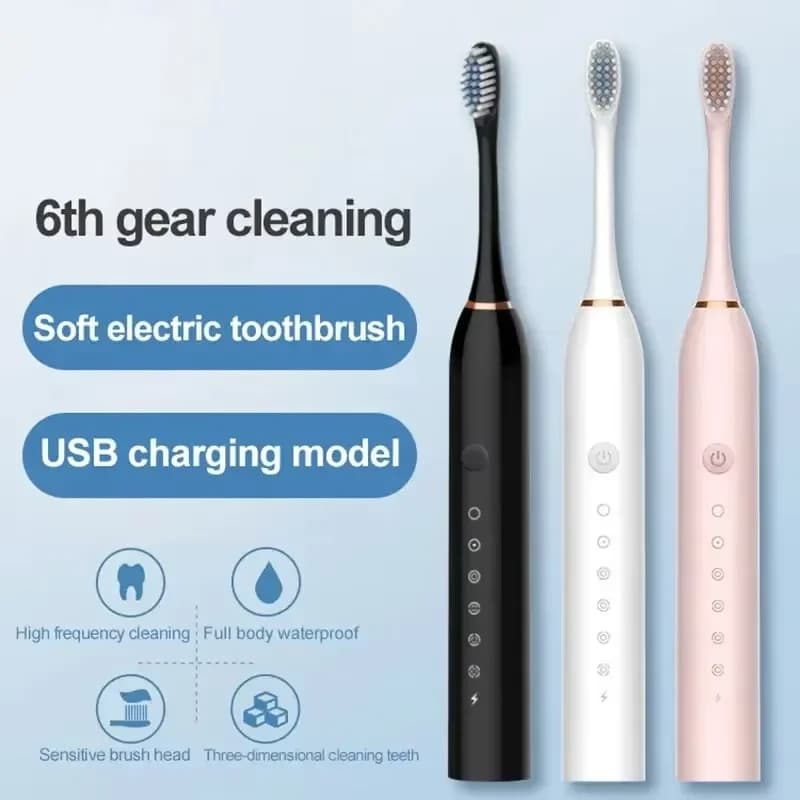 6 Mode IPX67 Home Soft Hair USB Charging Waterproof Adult Teeth Detergent Automatic Set for Couples