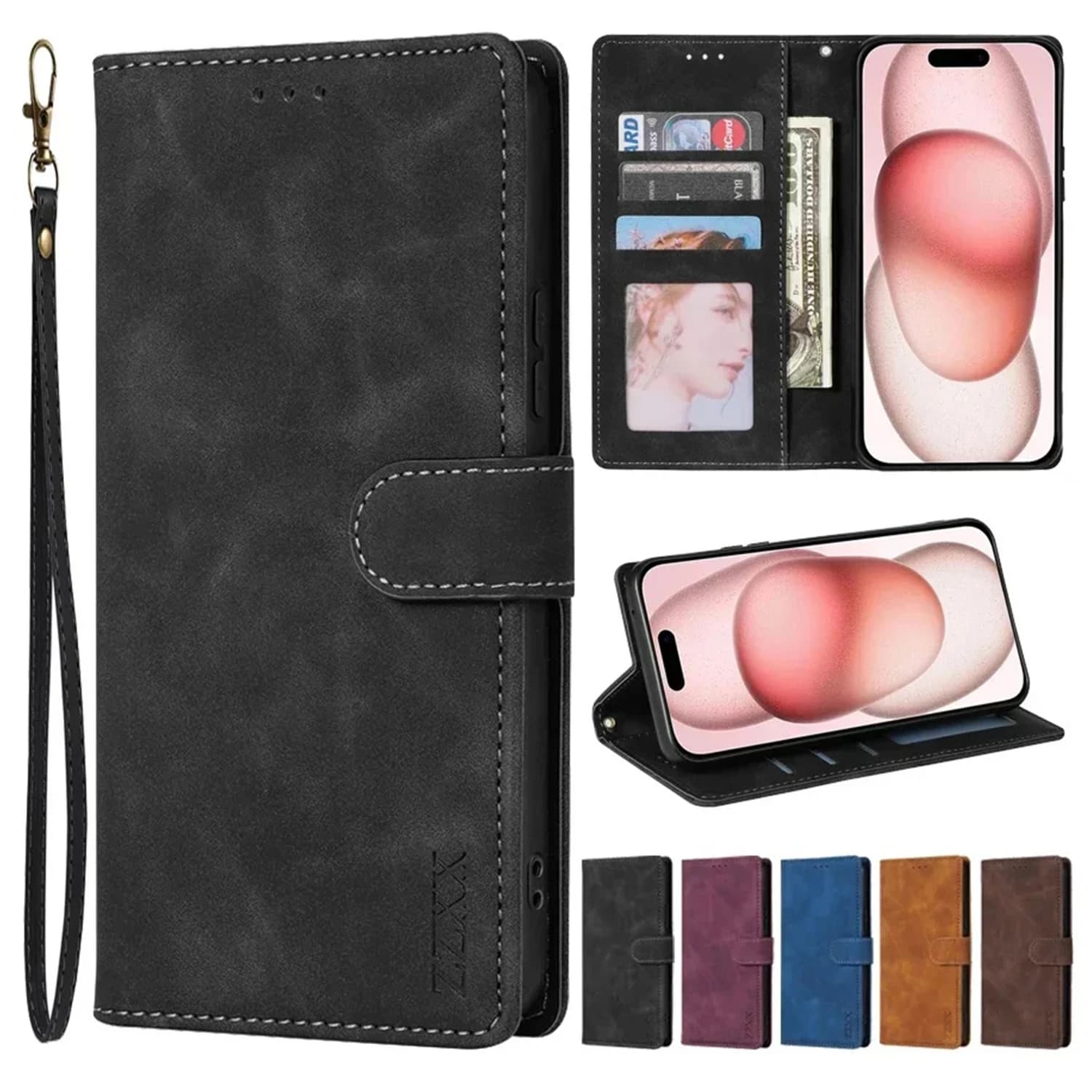 Wallet Card Phone Bracket Magnetic Flip Leather Case For iPhone 16 Pro Max 15 Plus 14 13 Mini 12 11 SE3 SE2 X XS XR 8 7 Cover