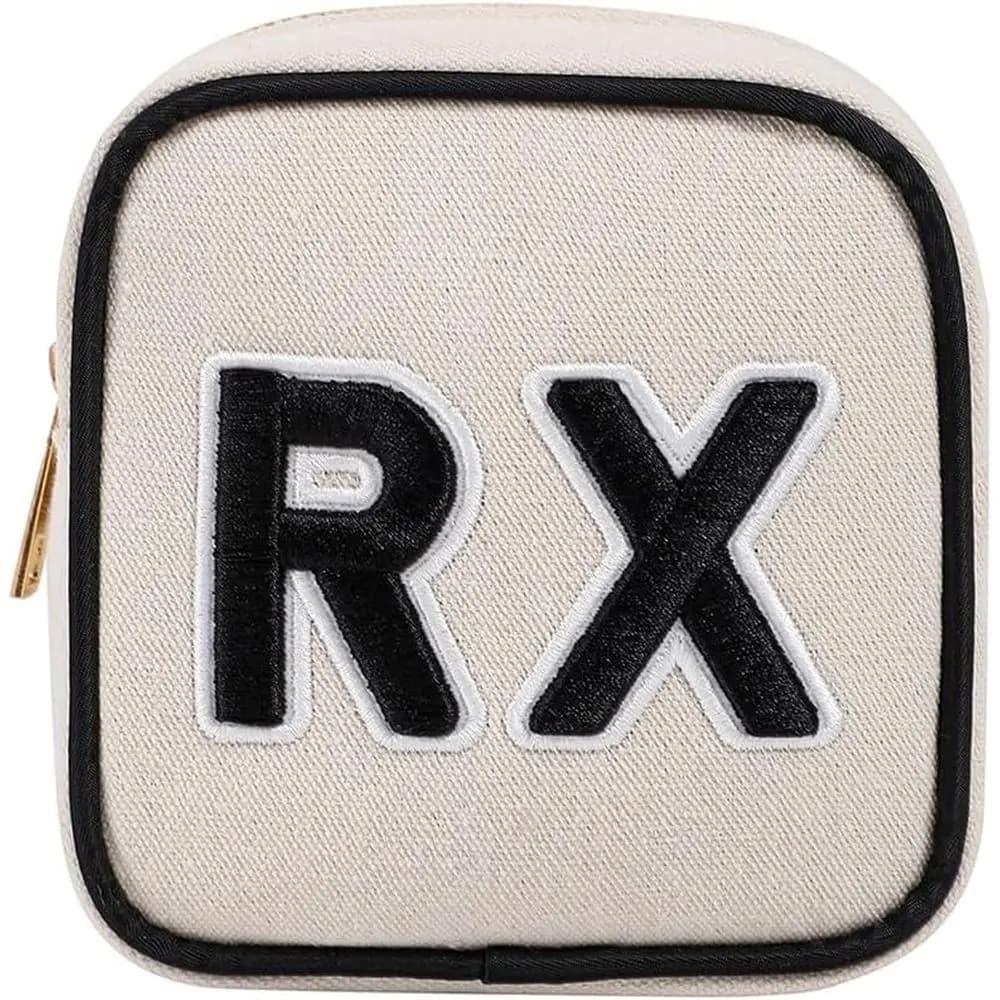 Mini kit di pronto soccorso da viaggio con tela lavabile, graziosa toppa in ciniglia con lettere, cerniera in metallo (Beige)