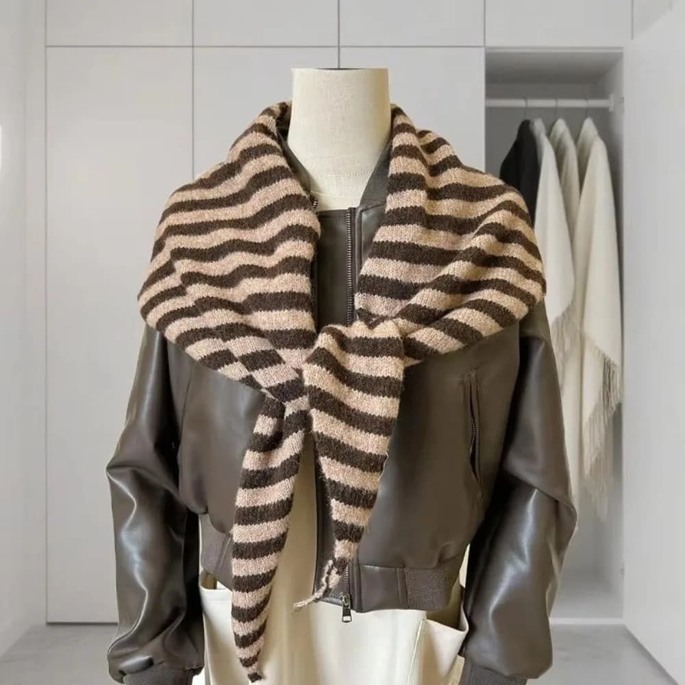 Sciarpa Triangolare alla Moda, Morbida Bandana Lavorata a Maglia, Sciarpa a Righe per Protezione del Collo, Autunno Inverno