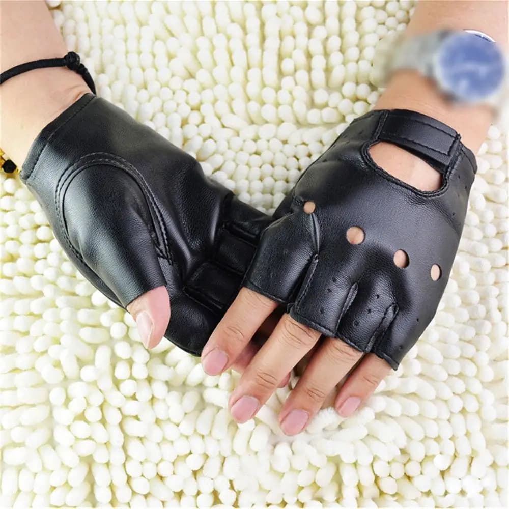 Guanti in Pelle Senza Dita con Rivetti per Moto, Stile Punk