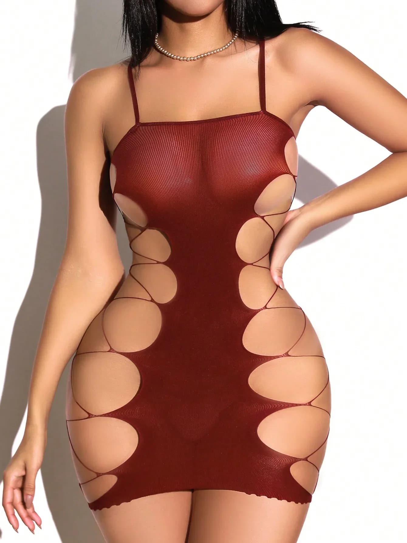 Women's transparent mesh body SIMPLEJEWEL with lace and garters, sexy lingerie for special occasions