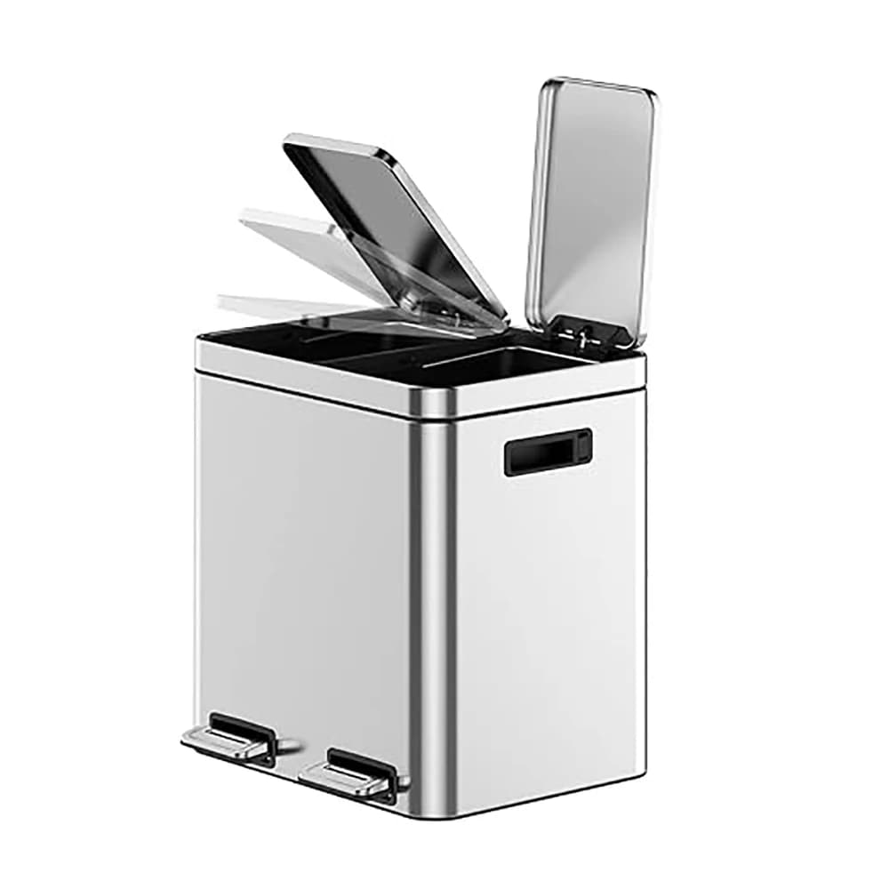 Stainless Steel Double Bin 30L Close Lid, Pedal and Removable Inner Bucket Recycling Bin for Kitchen, Bathroom, Office