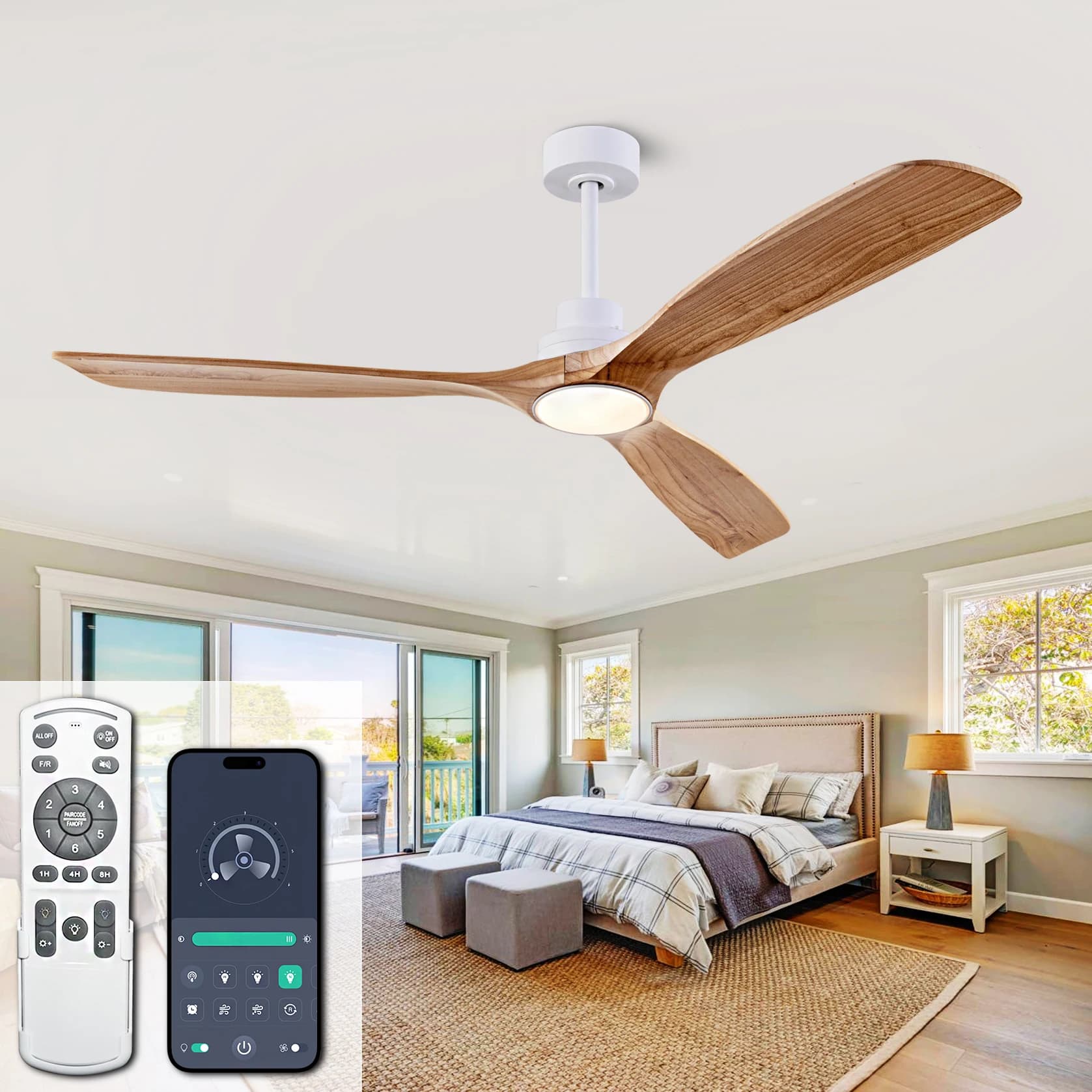 Big 42 52 60 Inch Natural Wood Ceiling Fan with Lights Remote Control Quiet DC Motor Ventiladores De Techofor Ceiling Fan