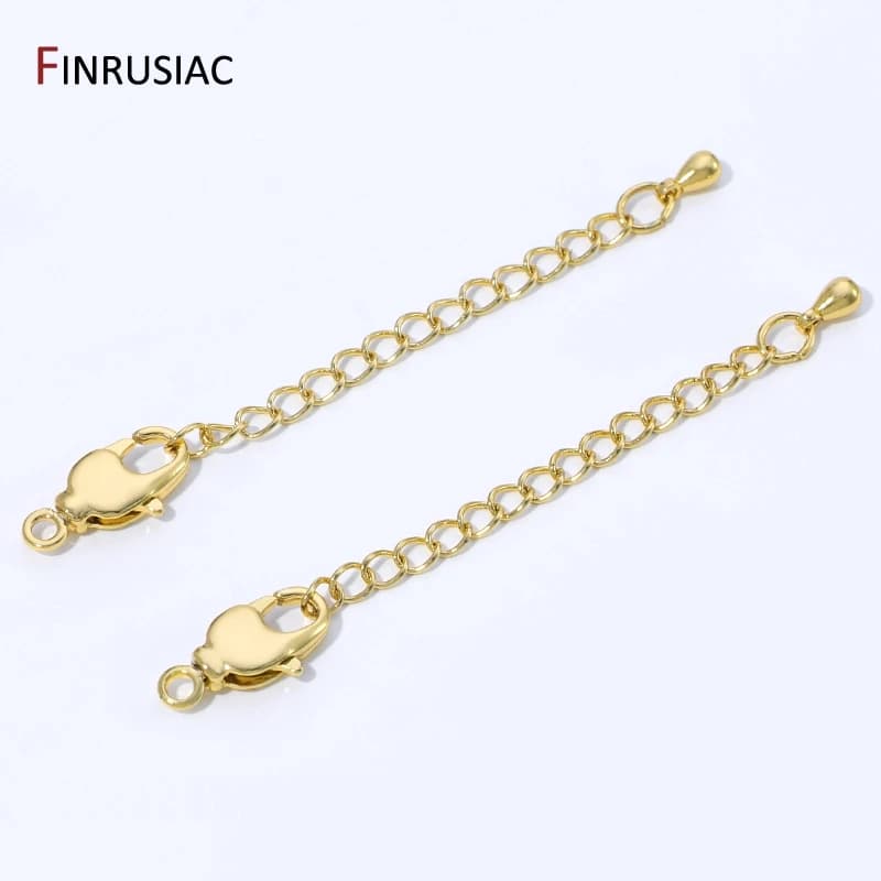 18K Gold Plated Brass Extension Tail Chain With Lobster Clasps Extended Chain for DIY Bracelet Necklace Jewelry Making Supplies