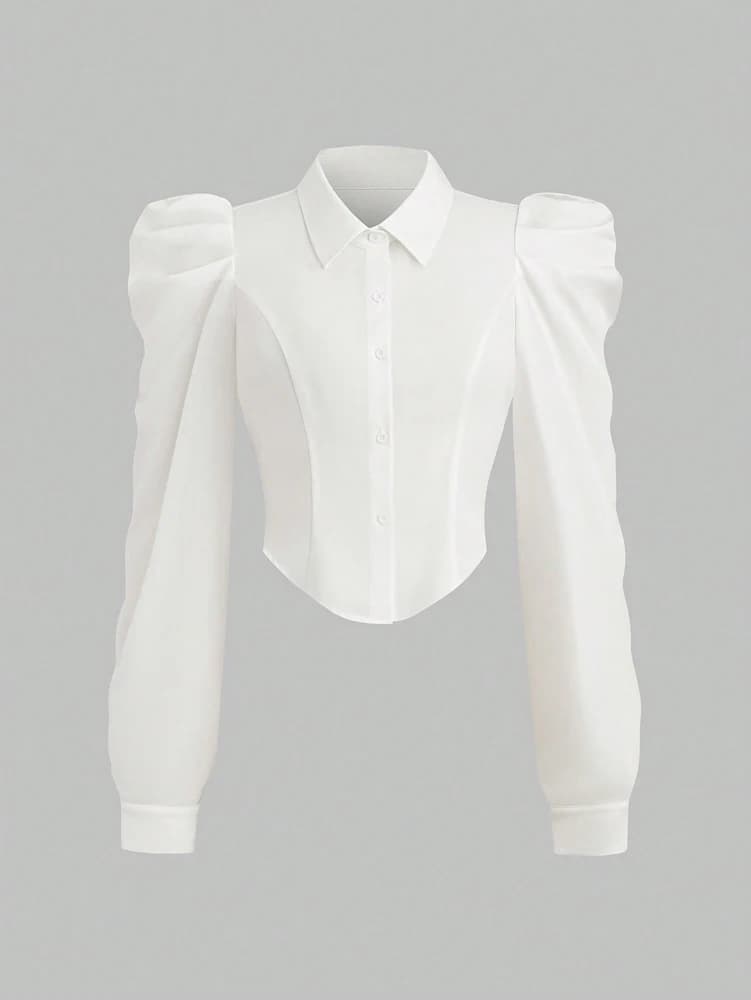 Long sleeve shirt slim fit white spring/summer strong sizes Solid color Fashionable and versatile office clothing Simple and refined