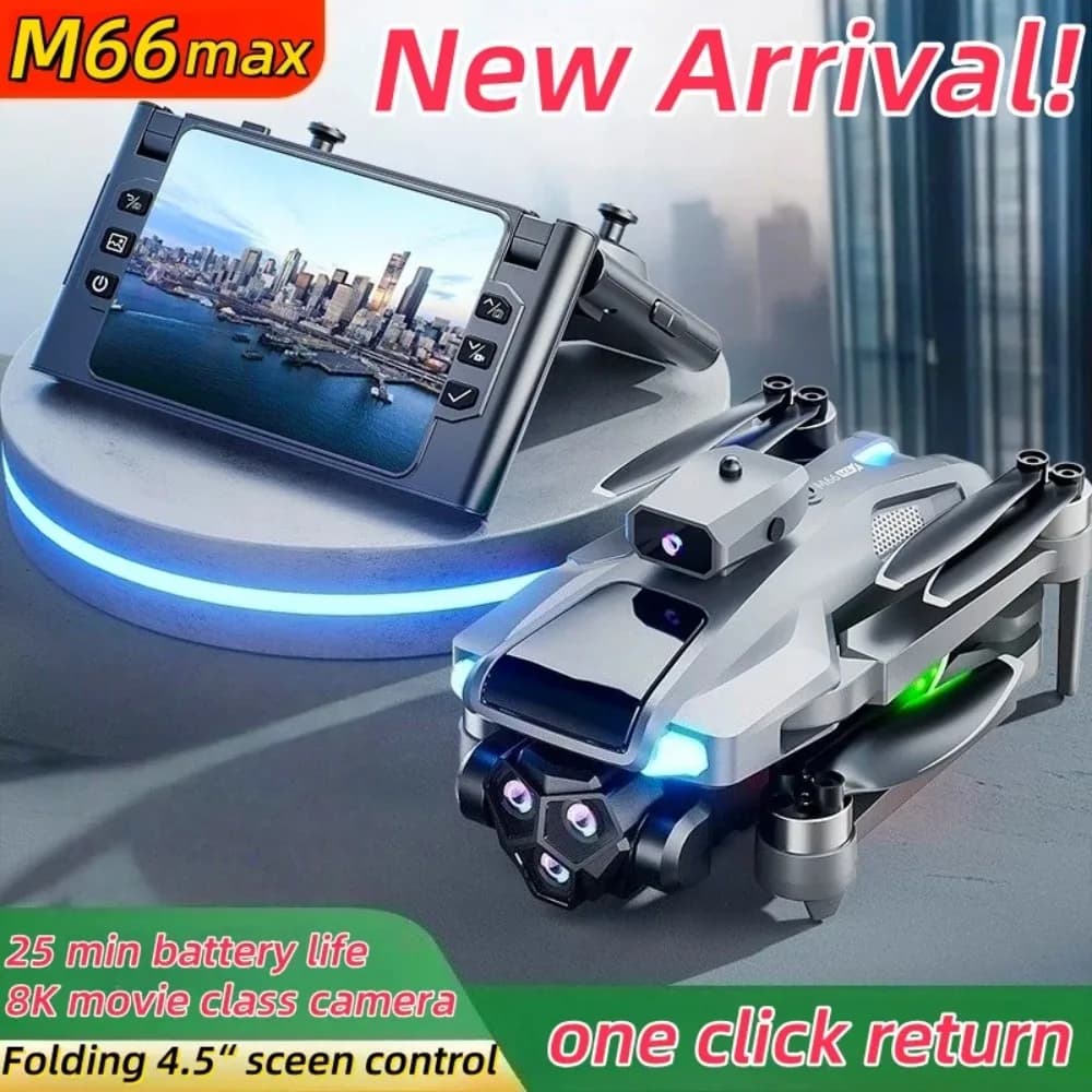 Drone LSRC M66 con Telecomando con Schermo e Tre Batterie, Fotocamera 4K, Motore Brushless, Drone Pieghevole, Quadricottero RC con Evitamento Intelligente degli Ostacoli
