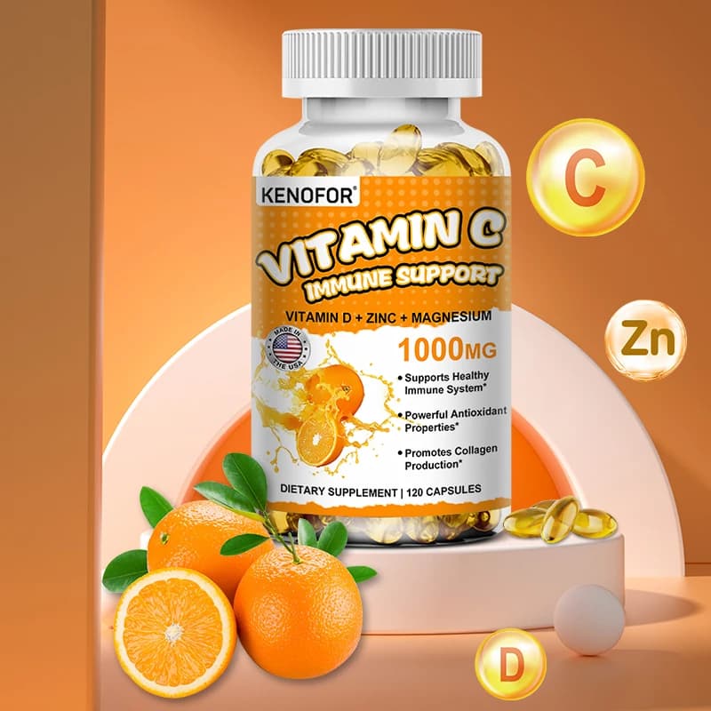 Vitamin C supplement for immune support and antioxidant protection, suitable for vegans, non-GMOs, gluten-free, 30/60/120 capsules
