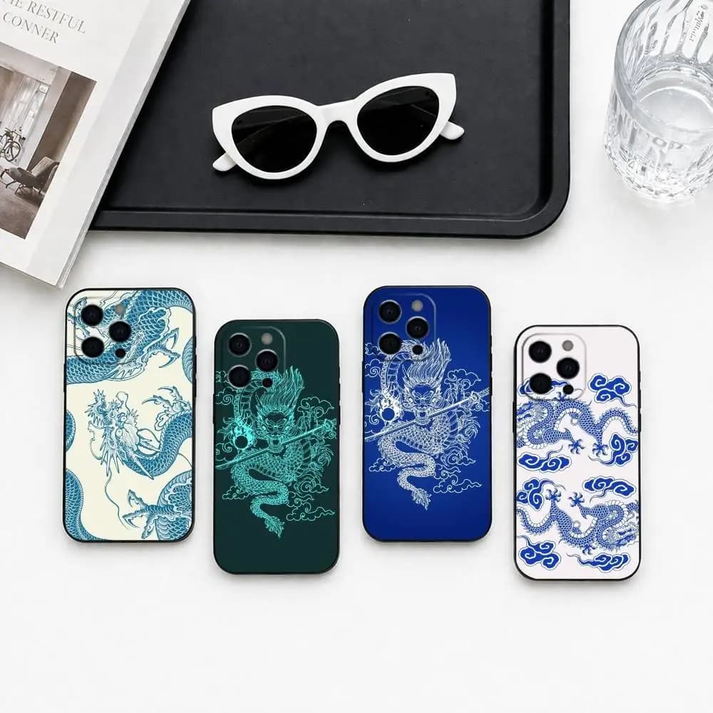 Custodia per telefono Black Dragon-n Chinese Loong per iPhone 17, 16, 15, 14, 13, 12, 11 Plus, Pro Max e altri modelli, Cover morbida nera