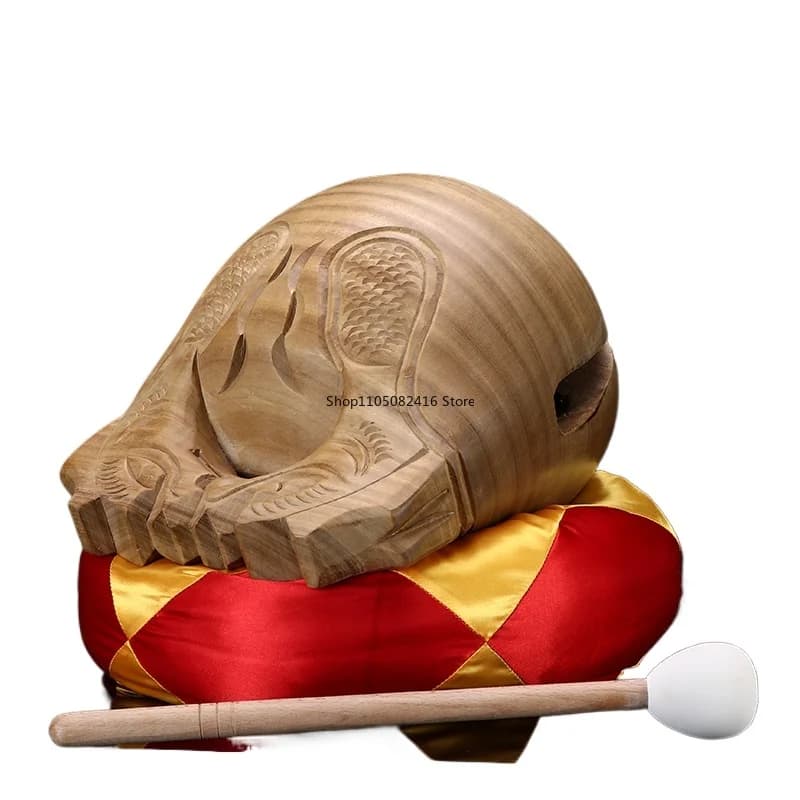 Blocco del tempio Zen buddista in legno Tamburo Zen con cuscino del martello Pesce in legno Strumento a percussione buddista Ornamento del monaco