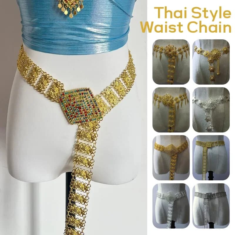1PC Metal Thailand Waist Chain Women Thai Dai Gold Belts Vintage Clothing Accessories Traditional Malaysian Vacation Dress Decor