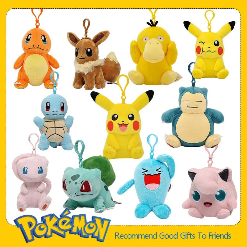 Anime Pokemon Pikachu Mew Snorlax Eevee Bulbasaur Psyduck Kawaii Peluche Ripiene Borsa Da Scuola Zaino Ciondolo Portachiavi Bambola Regalo