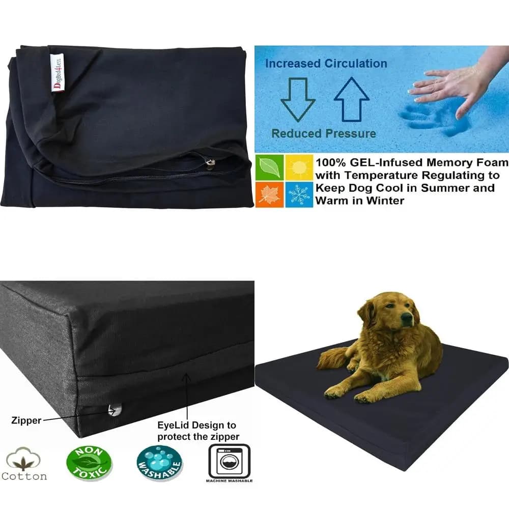 Cuccia Ortopedica per Cani in Gel Memory Foam, Rivestimento Impermeabile, Copertura Lavabile, 47x29x4 Pollici, Nera per Gabbia 48x30
