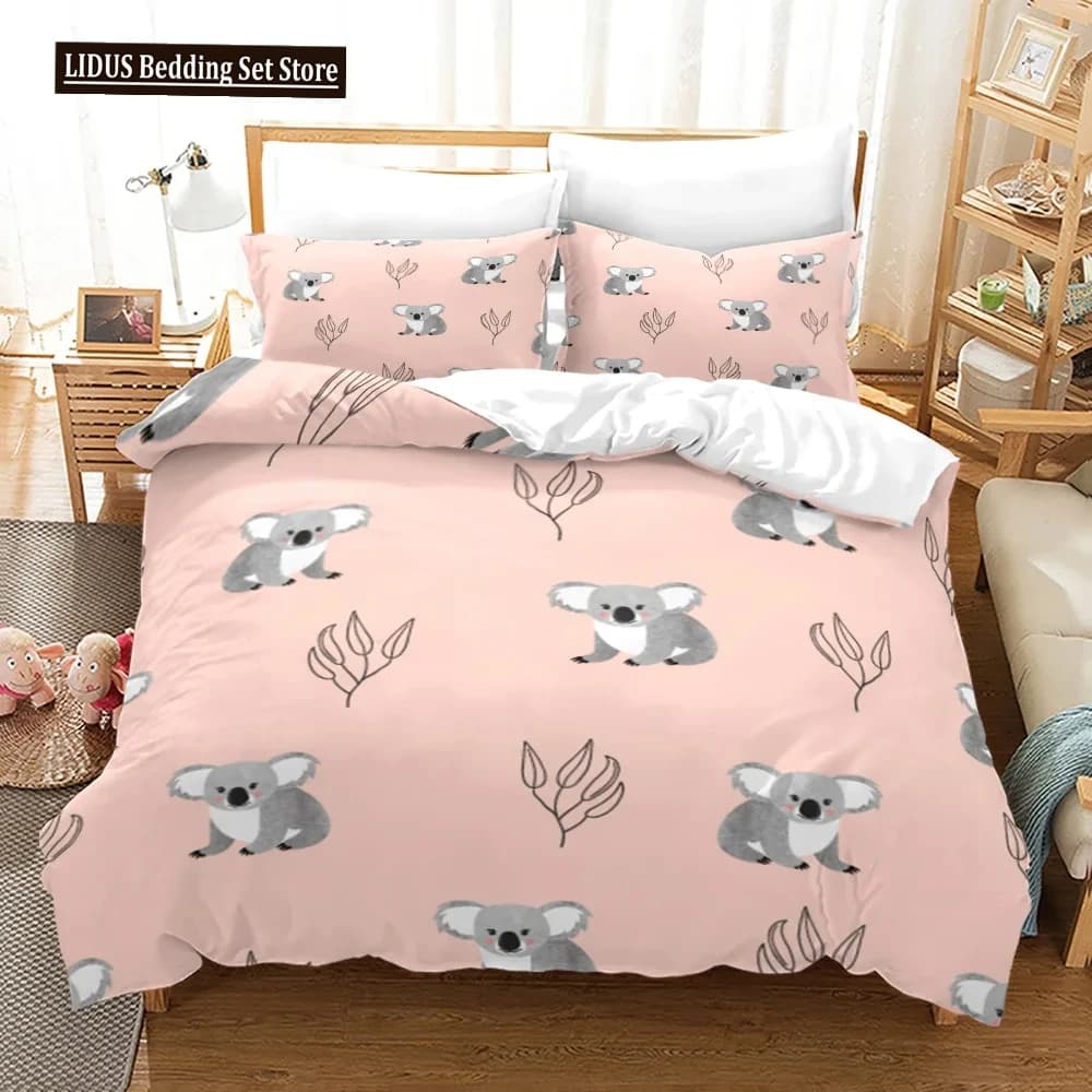 Koala Duvet Cover Set King Queen Size Tree Bear Polyester Bedding Set Kawaii Hug The Tree Australian Wild Animal For Boys Girl