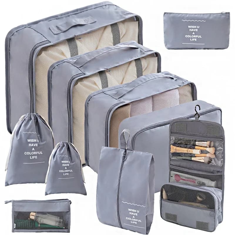 Set da 10/7 Pezzi di Borse Organizer da Viaggio, Custodie Portatili Multifunzione per Valigie, Abiti, Scarpe e Cosmetici