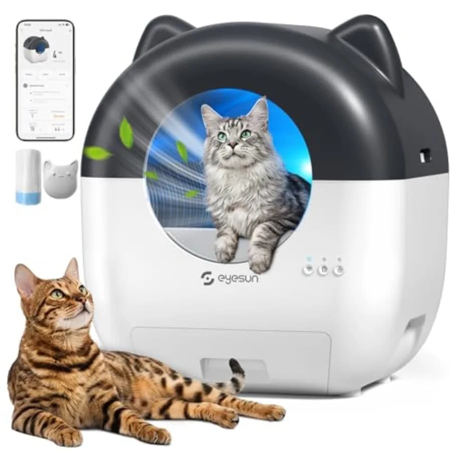 Lettiera autopulente 76L per gatti con controllo tramite APP, silenziosa, protezione di sicurezza, sacchi per rifiuti e deodorante