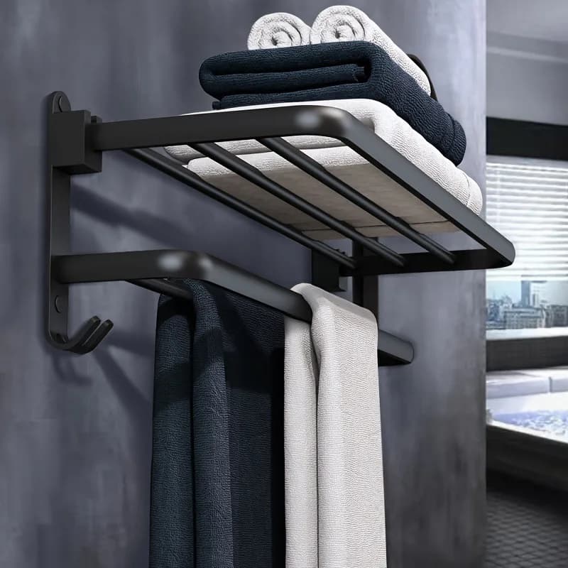 Bathroom Wall-mounted Storage Rack Wall-mounted Towel Bar Toilet Bath Towel Rack Towel Ring Clothes Rack Can Be Installed With O