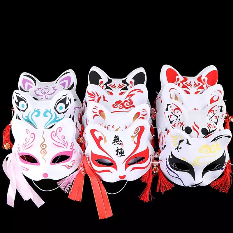 1Pcs Anime Fox Masks Half Face Cat Mask Masquerade Festival Party Cosplay Props Random bell