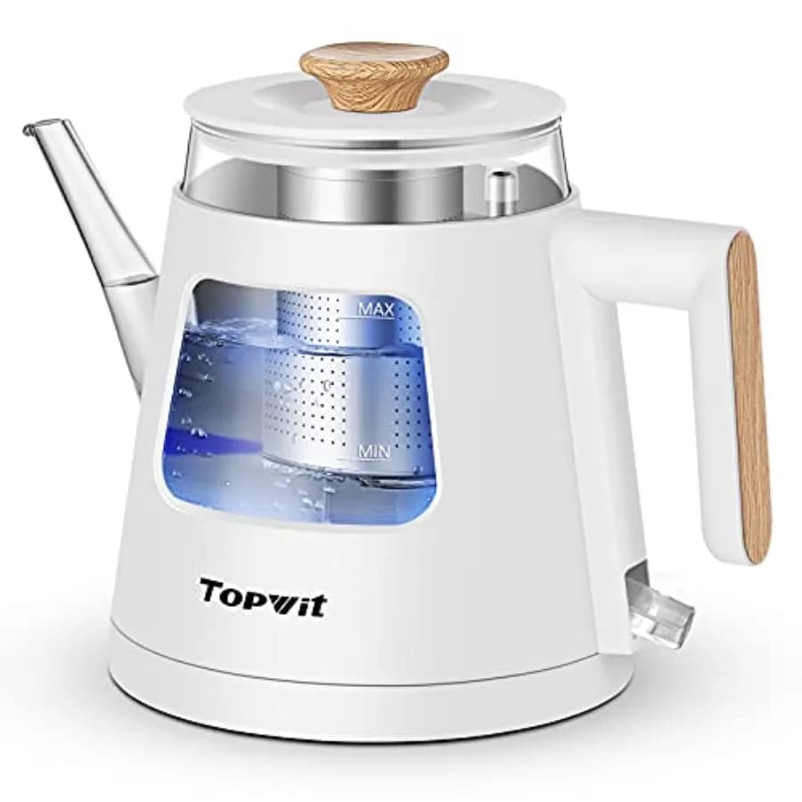 Bollitore elettrico, bollitore elettrico da 1,0 litri con infusore rimovibile in acciaio inossidabile, bollitore elettrico in vetro senza BPA con finestra, D