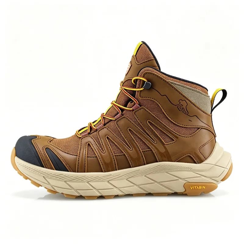 ECAF HTRON EHT Men's High Top Hiking Shoes Genuine Leather Mesh Outdoor Trekking Boots Wear Resistant Rubber Outsole