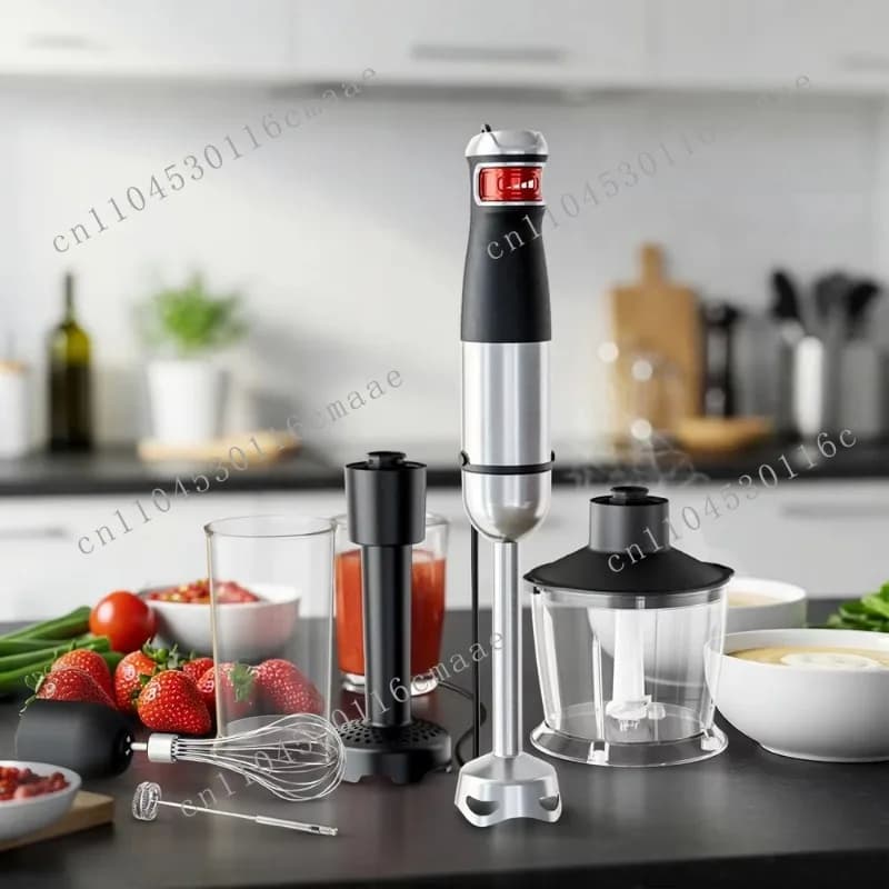 Set Frullatore a Immersione 6-in-1 da 1200W, Mixer Professionale per Cucina Sana, Zuppe e Alimenti per Bambini