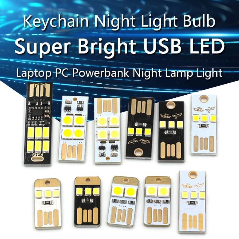 Mini luce notturna a LED USB super luminosa, portachiavi con luce LED USB, luce da lettura per laptop, PC, powerbank, lampada da notte, luce per tastiera