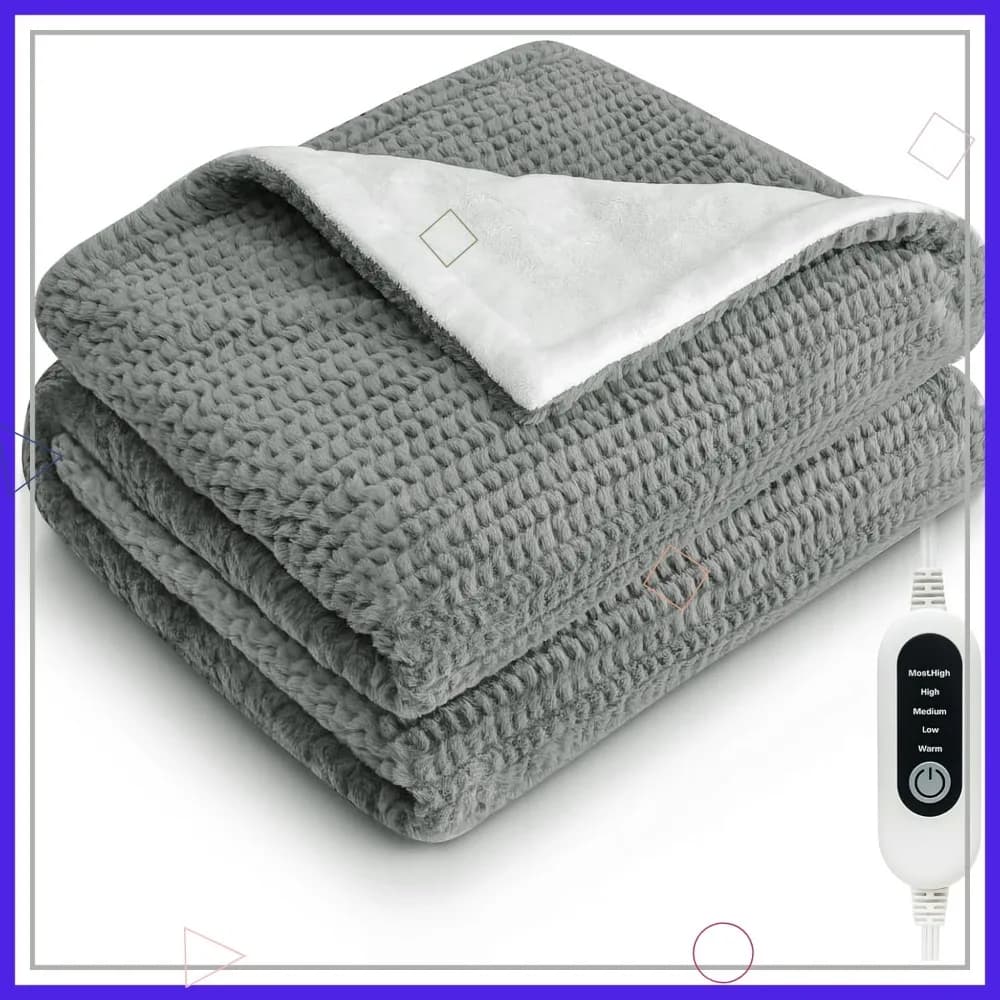 Coperta riscaldata elettrica 50x60 con 5 impostazioni di calore, spegnimento automatico, morbido pile per divano letto ufficio
