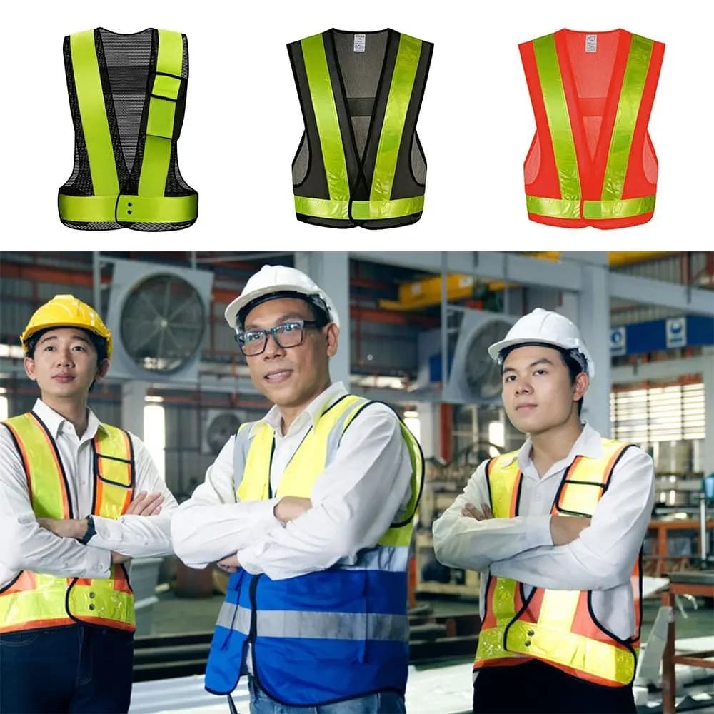 V Shape Reflective Vest Mesh Fabric Black Orange Warning Clothing Night Work Running Cycling Work Safety Jacket