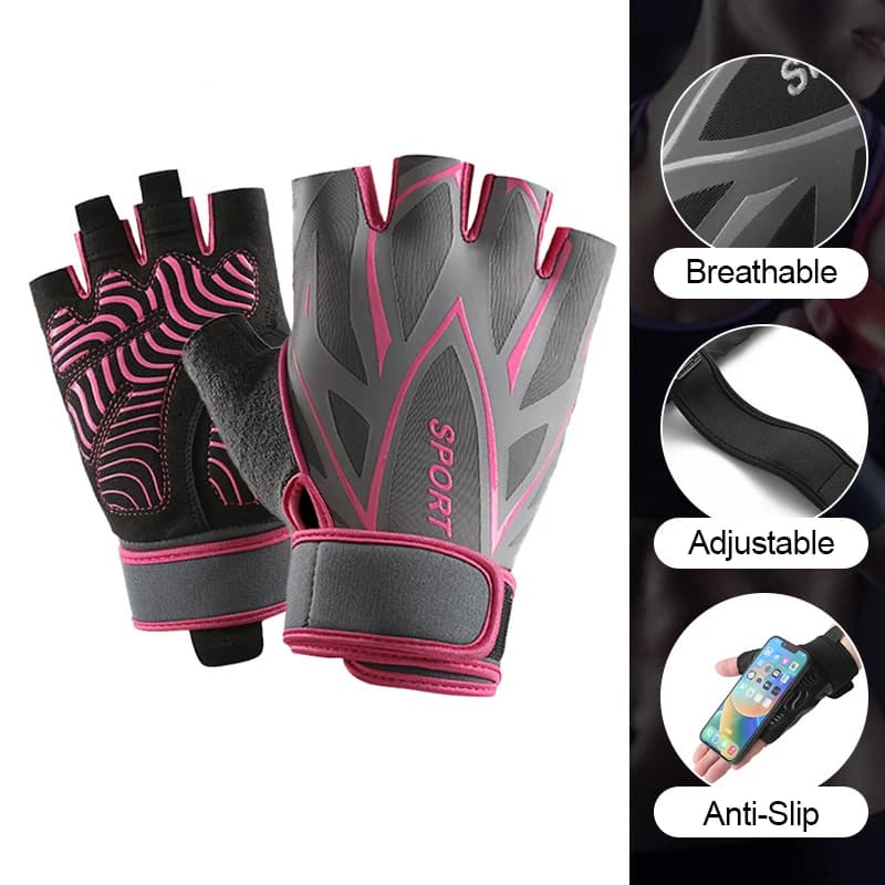 Guanti Fitness con Supporto per Polso, per Uomo e Donna, Senza Dita, Traspiranti, Antiscivolo, per Ciclismo, Sollevamento Pesi, Yoga e Sport